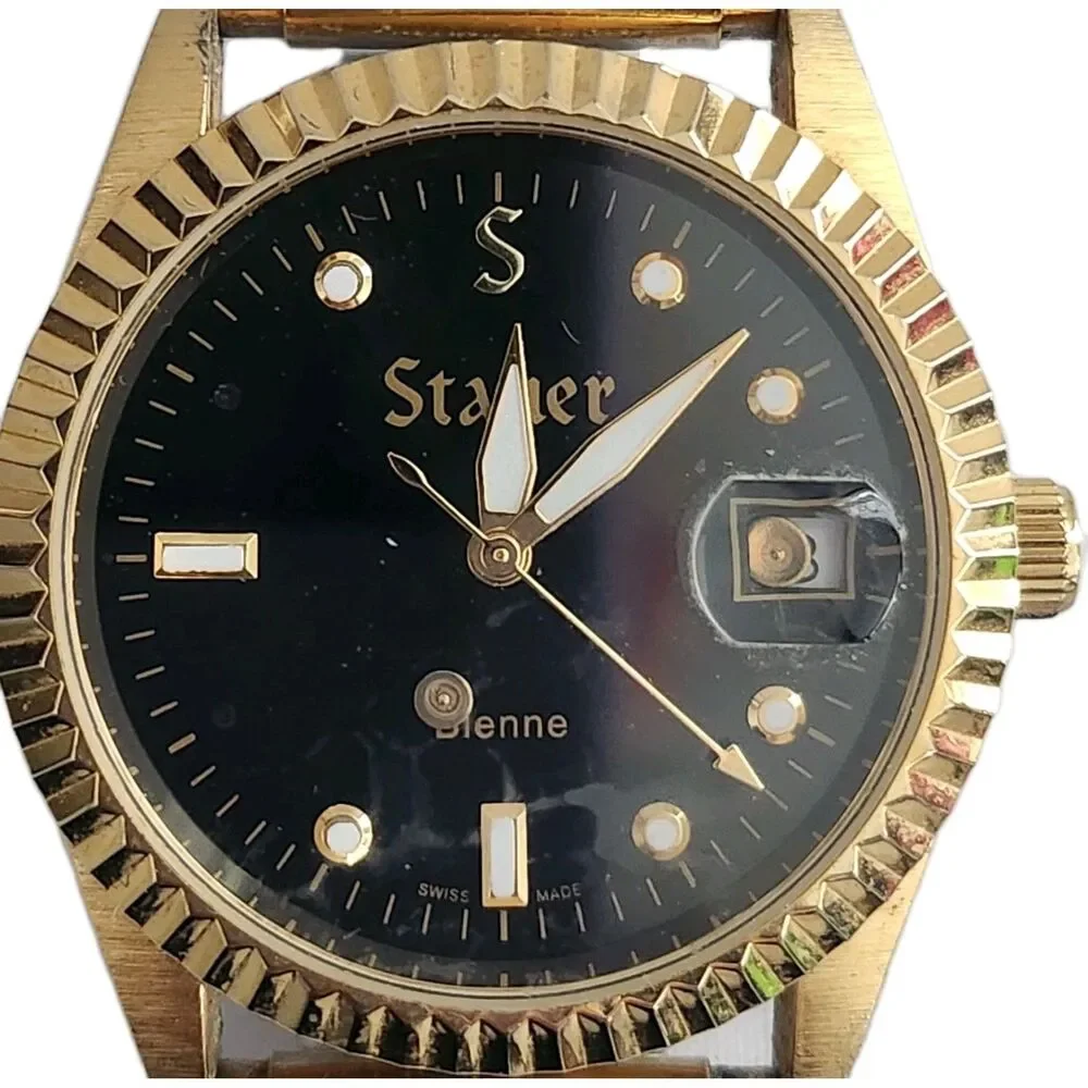 Stauer Swiss Noire Bienne Mens Watch W/Hadley-Roma Band